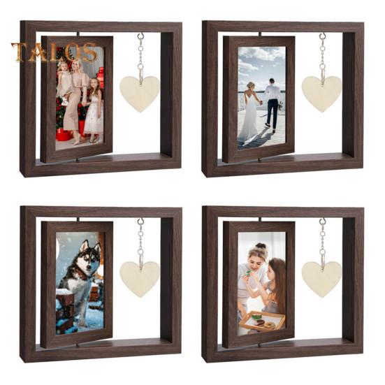 Фоторамка, двухсторонняя вращающаяся деревянная фоторамка с выгравированным сердечком, подарок для папы, мужа