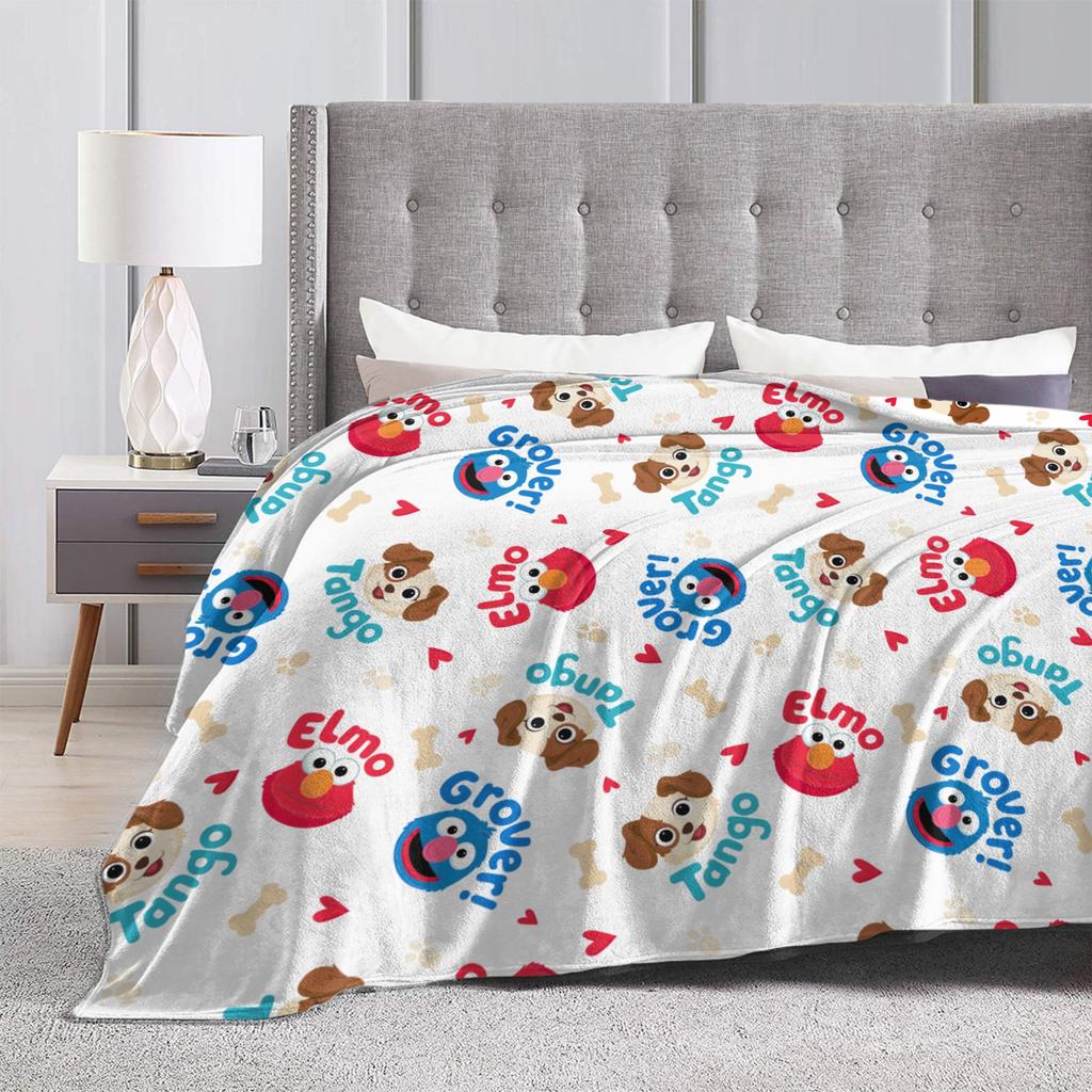 Sesame Street Tango Elmo & Grover Pattern Knitted Blanket Fleece  Warm Throw Blanket for Bed Bed Rug