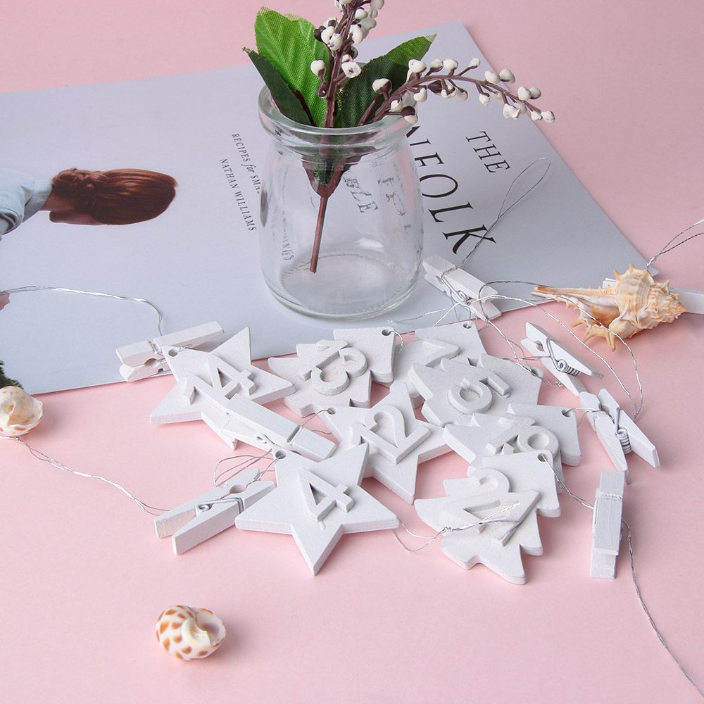 Clips Gift Bags Decor Wooden Pendant Christmas Advent Calendar Countdown Hanging Tags Number Label