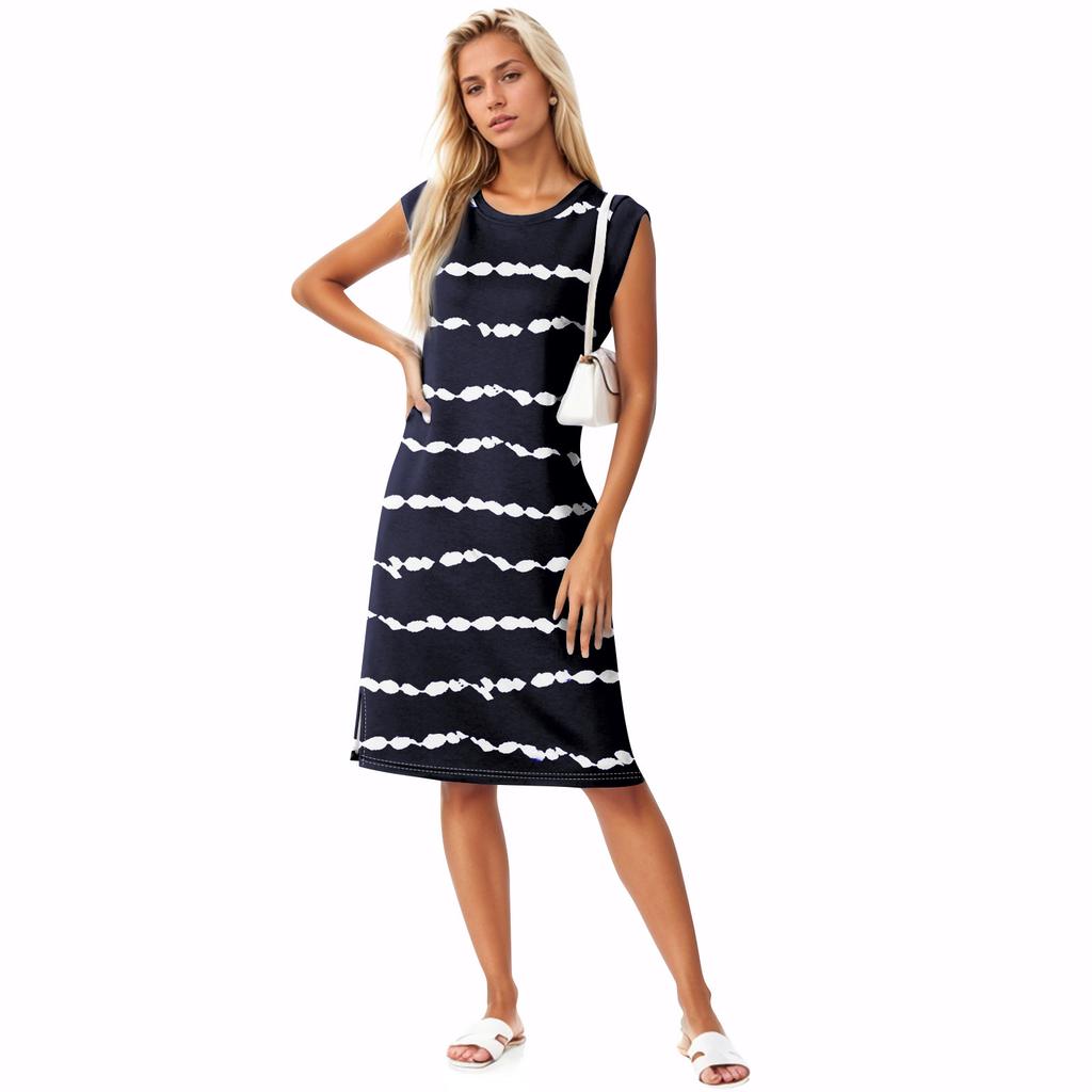 Летние платья для женщин с круглым вырезом, повседневное свободное пляжное платье с разрезом и карманами