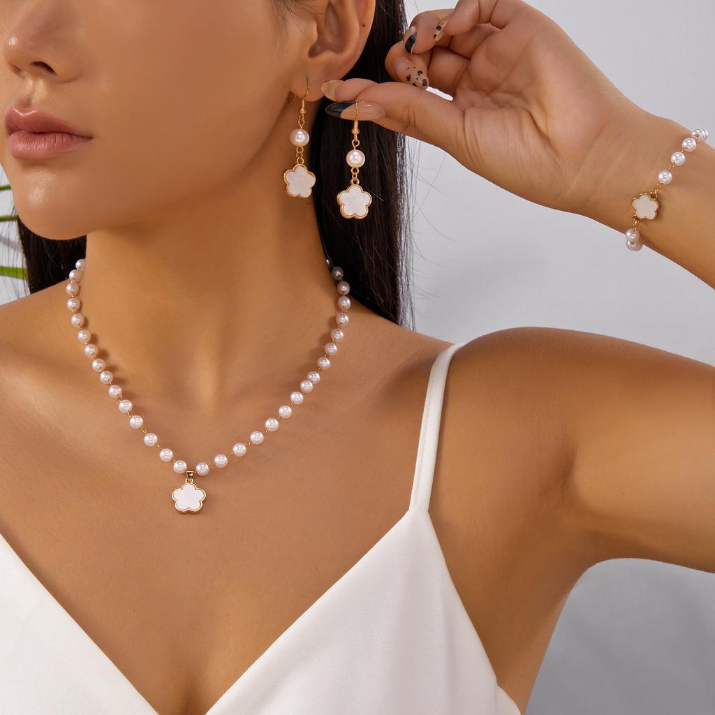 Геометрический ювелирный набор в форме цветка с жемчужной подвеской для женщин, модные аксессуары