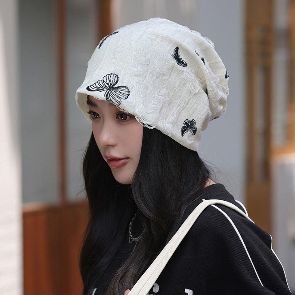Korean Style Butterfly Print Beanies Thin Knitted Hat Harajuku Hair Caps Outdoor