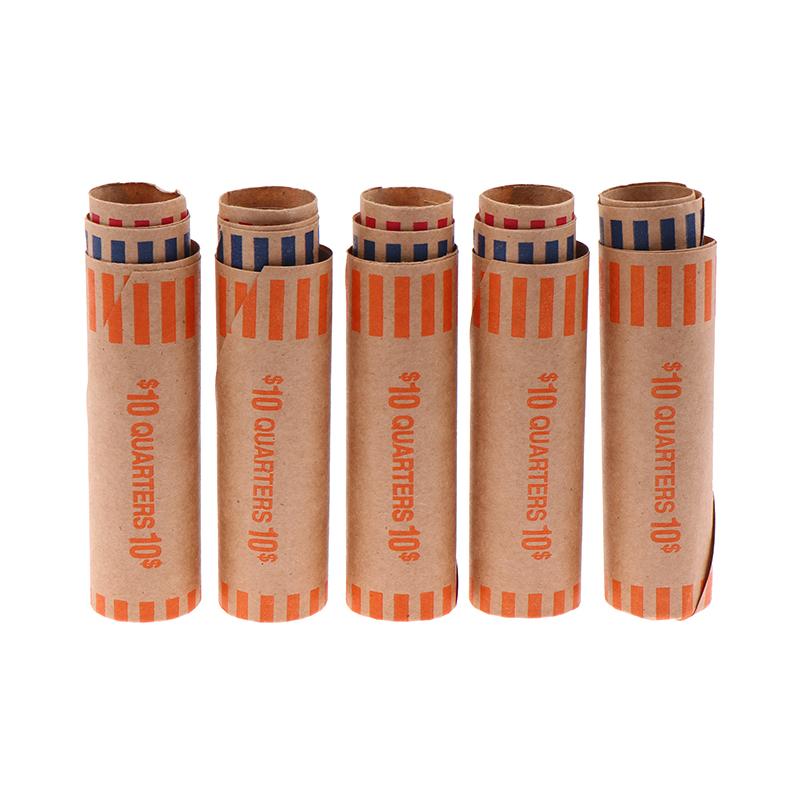 5/10 наборов разноцветных кодированных оберток для монет, предварительно сформированные рулоны оберток для монет, высококачественный материал, крафт-бумага, тубы для упаковки монет