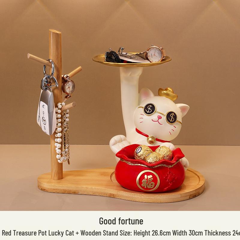 Lucky Cat Resin Craft Key Holder for Home Decor & Children's Room Storage