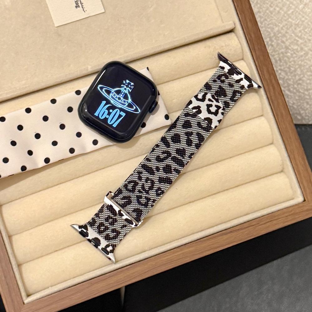 Миланская петля Ремешок Для Apple watch band 46мм 45мм 44мм 40мм 41мм Леопардовый принт Магнитный браслет для iWatch Серии 11/10/9 8 7 6 SE3/Ultra 2 3 4 49мм