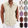 Men's Solid Color Lapel Button Up Vest Shirt T-shirt Top