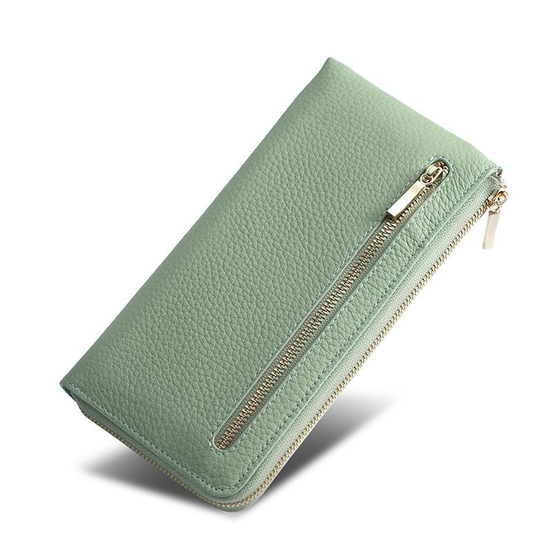 Women's Genuine Leather RFID Wallet with Multi-Card Slots & Zippered Coin Purse