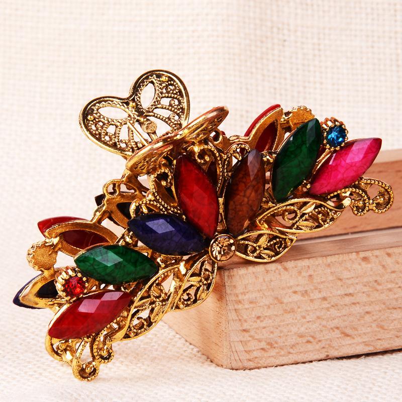 НОВЫЙ винтажный кристалл, смола, цветок, коготь для волос, краб, ювелирные изделия, цветок, заколка для волос в виде павлина, женская заколка для банкета, аксессуары