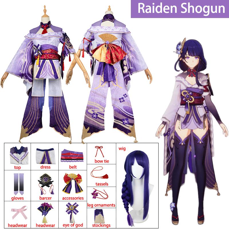 Raiden Shogun Косплей Игра Raiden Shogun Beelzebul Косплей Костюм Аниме Униформа Парик Платье на Хэллоуин для женщин