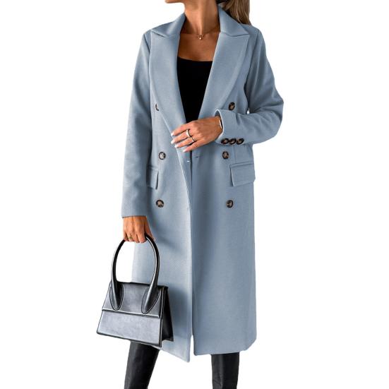 Women's Midi Long Wool Coat Double Breasted Trench Coat Classic Notch Lapel Peacoat Fall Winter Overcoat