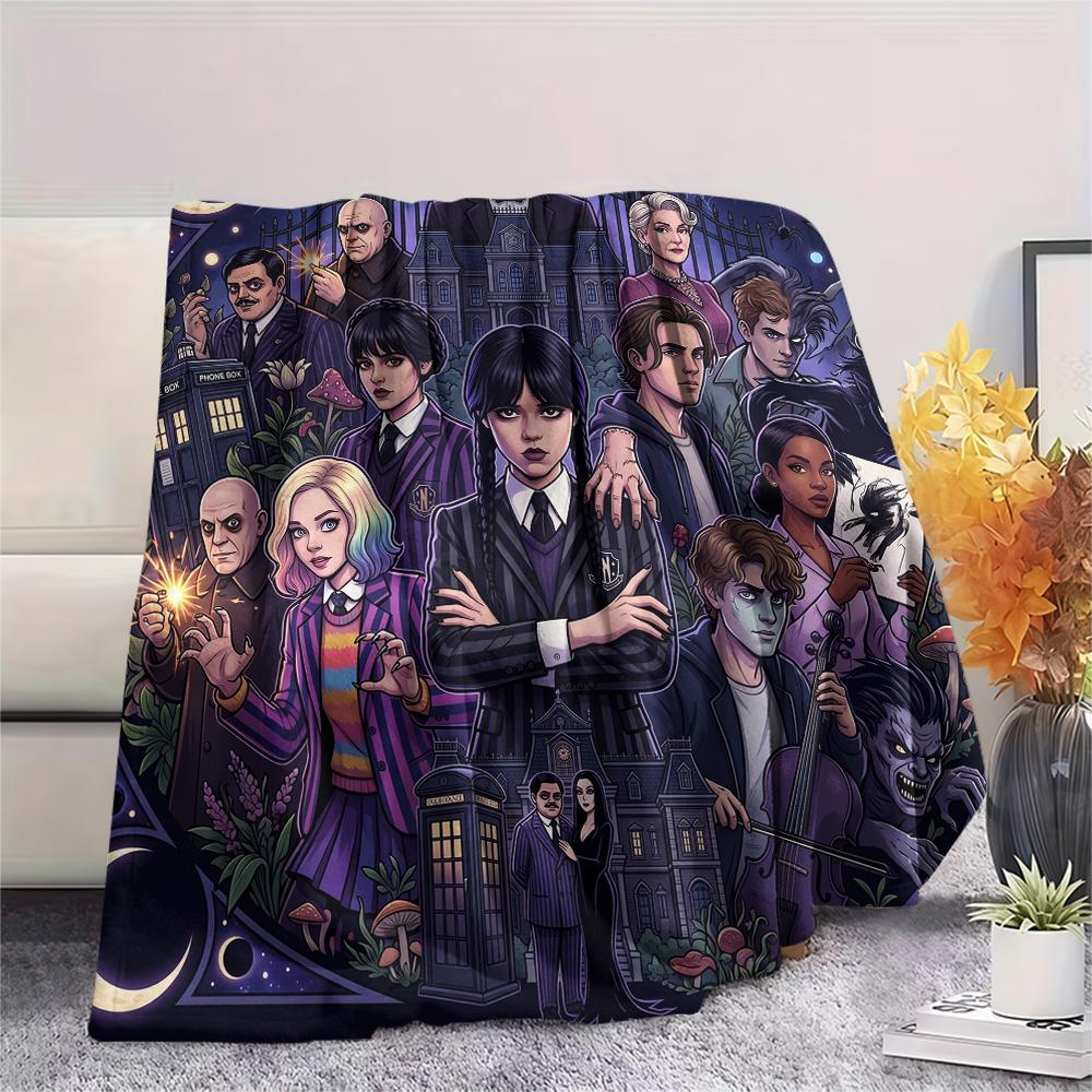 Wednesday Addams Print Flannel Blanket, Ultra Soft High Quality All Seasons Warm Throw, Home Decor Cozy Blanket, Perfect Christmas Gift