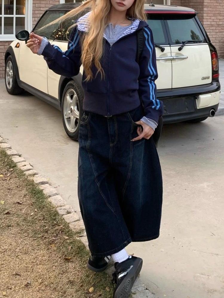 90s Plus Size American Embroidery Stitched Jeans Women Summer Loose Retro High Waisted Pants Y2k Design Wide Leg Cropped Shorts