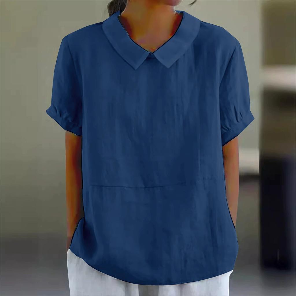 Loose Collar Shirt, Women's Short Sleeved Pure Cotton Top
