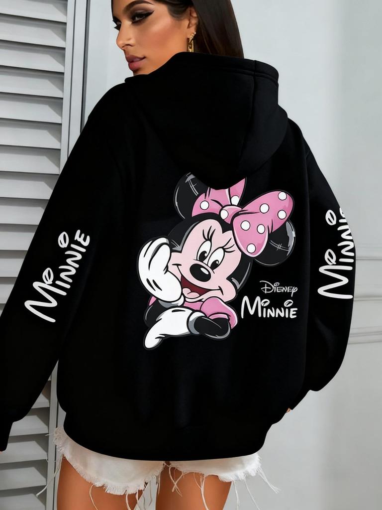 Disney Minnie Women Men Hoodie Cute Cartoon Print Oversized Loose Streetwear Autumn Winter Fashion Casual Pullover Sweatshirt
