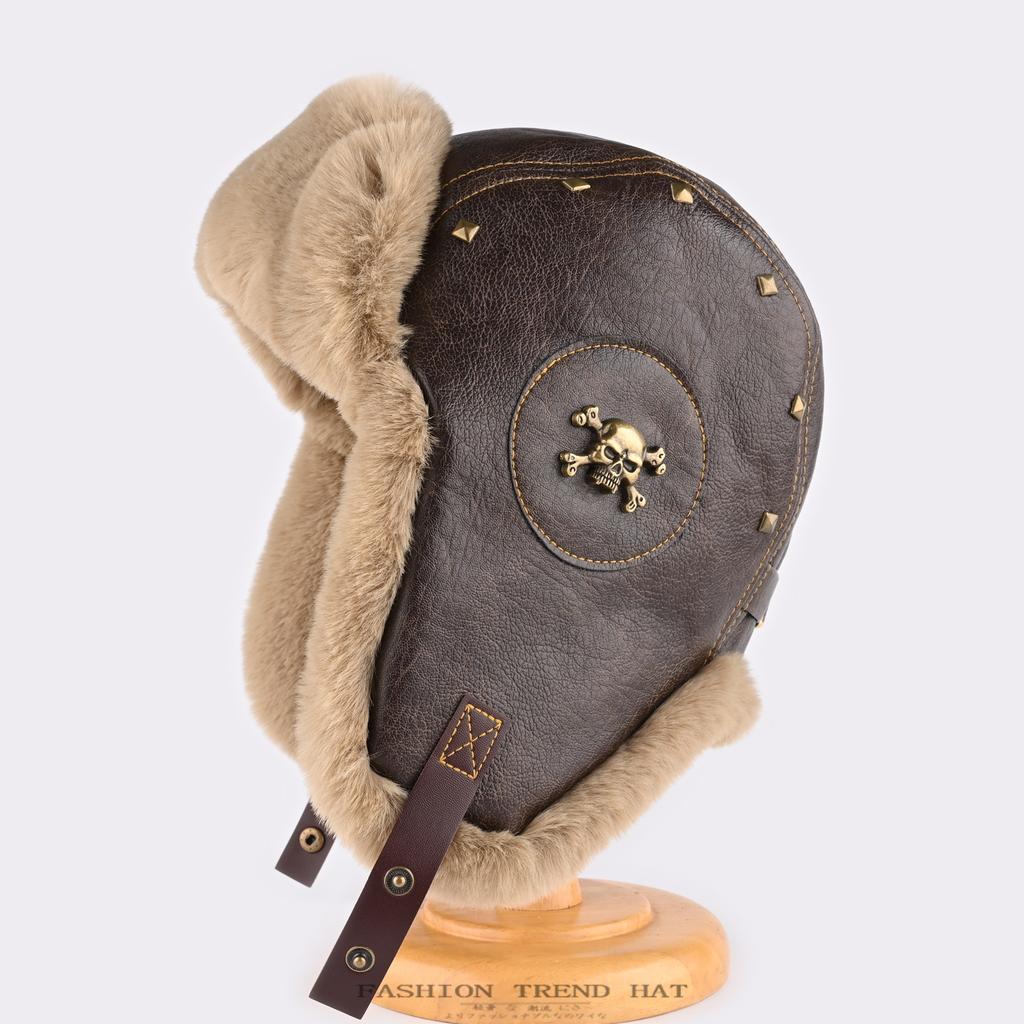 Винтажная кожаная шапка-пилот в стиле тяжелой промышленности, мужская и женская, зимняя теплая с защитой ушей, для катания на открытом воздухе, модная шапка