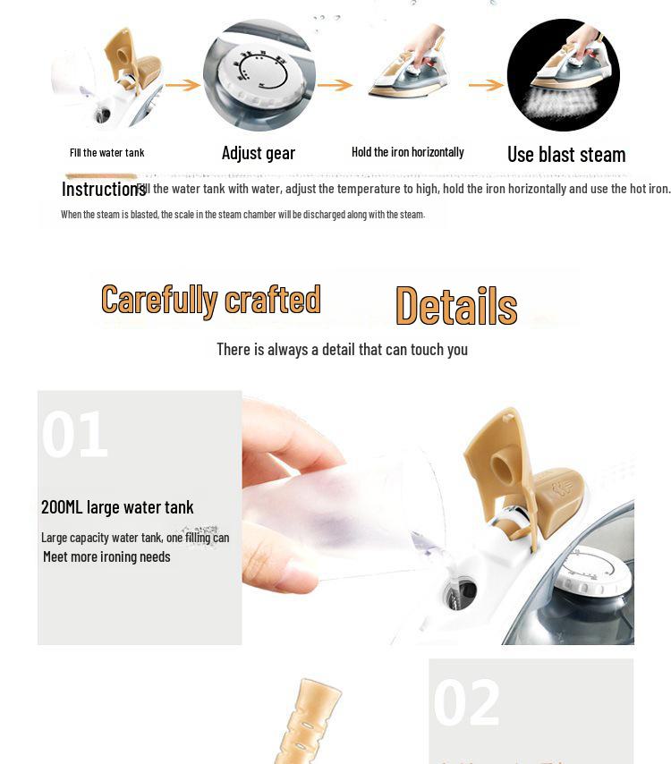Компактный электрический паровой утюг двойного назначения для влажной и сухой глажки для дома