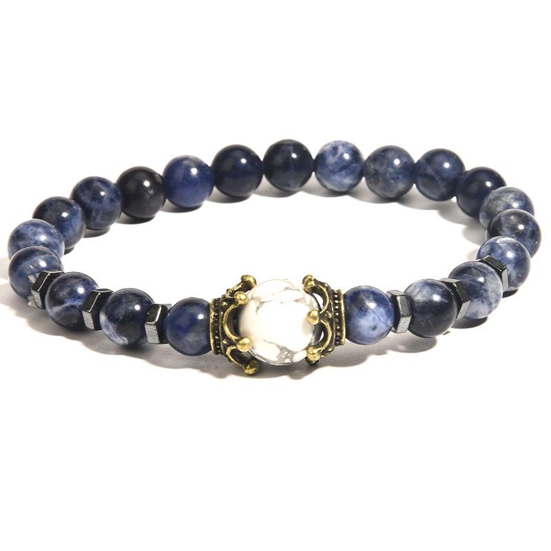 Мужской матовый браслет-корона из камня «Тигровый глаз» – Модные европейские и американские бусины