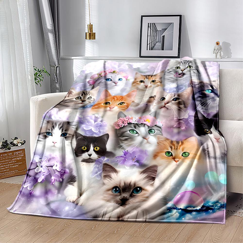 Cats In A Garden Flannel Blanket,Lightweight,Office Blanket,Sofa Blanket,Comfortable Blanket