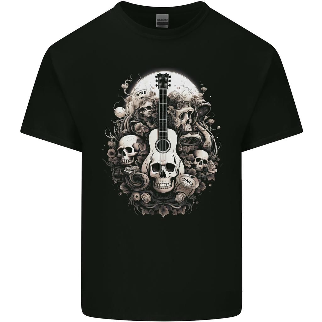 Guitar Skull Heavy Metal Rock Music Band Mens Light Cotton T-Shirt