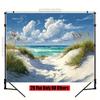 2D plane tranquil beach path background fabric lush green grassland and golden seaweed room decoration polyester fiber