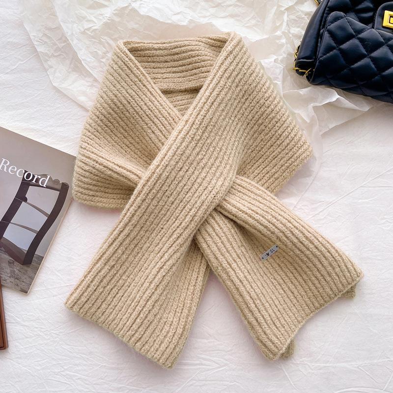 Small Scarf with Wool Crossed Wool for Women's Winter New Versatile Knitted Neck Protection Coffee Scarf