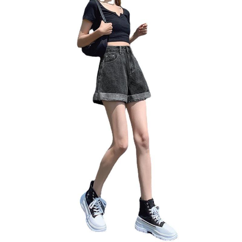 Классические и минималистичные модные универсальные женские летние шорты с завышенной талией, тонкие, большого размера, свободные, A Word, джинсовые шорты, индивидуальность и модность