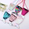 Creative Travel Portable Girls Cute Money Key Card Storage Bag with String Shiny Color Sequin Mermaid Tail Shape Kid Coin Purse