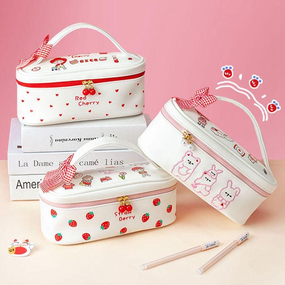 Large Capacity Pencil Boxes Double-deck Cosmetic Bag Multifunctional Pencil Case Girls