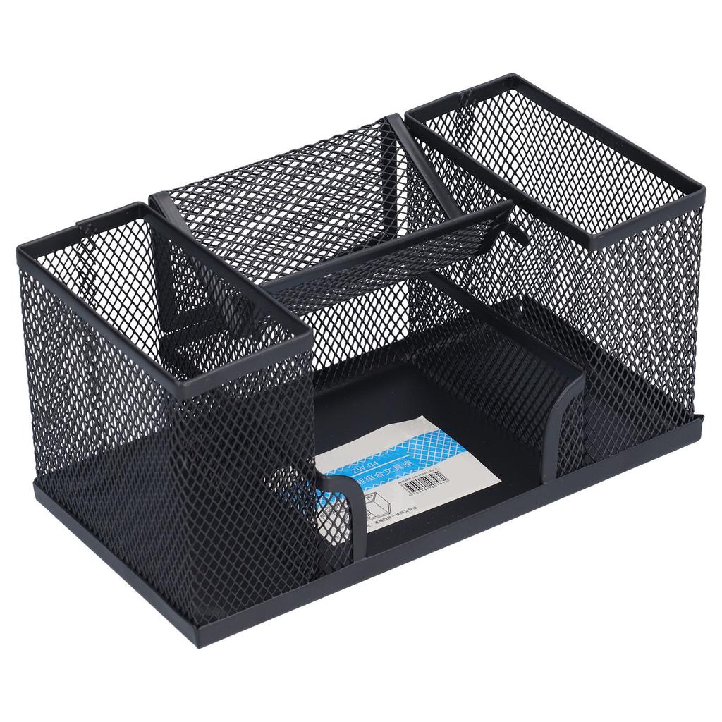 Pen Holder Metal Rectangular Grid Pencil Container Black Desk Storage Box for Office