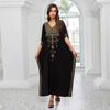 Premium Gold Embroidered V-neck Plus Size Kaftan Long Dress 2024 Women Loose Black Robe Summer Beachwear Swimsuit Cover Up Q1704