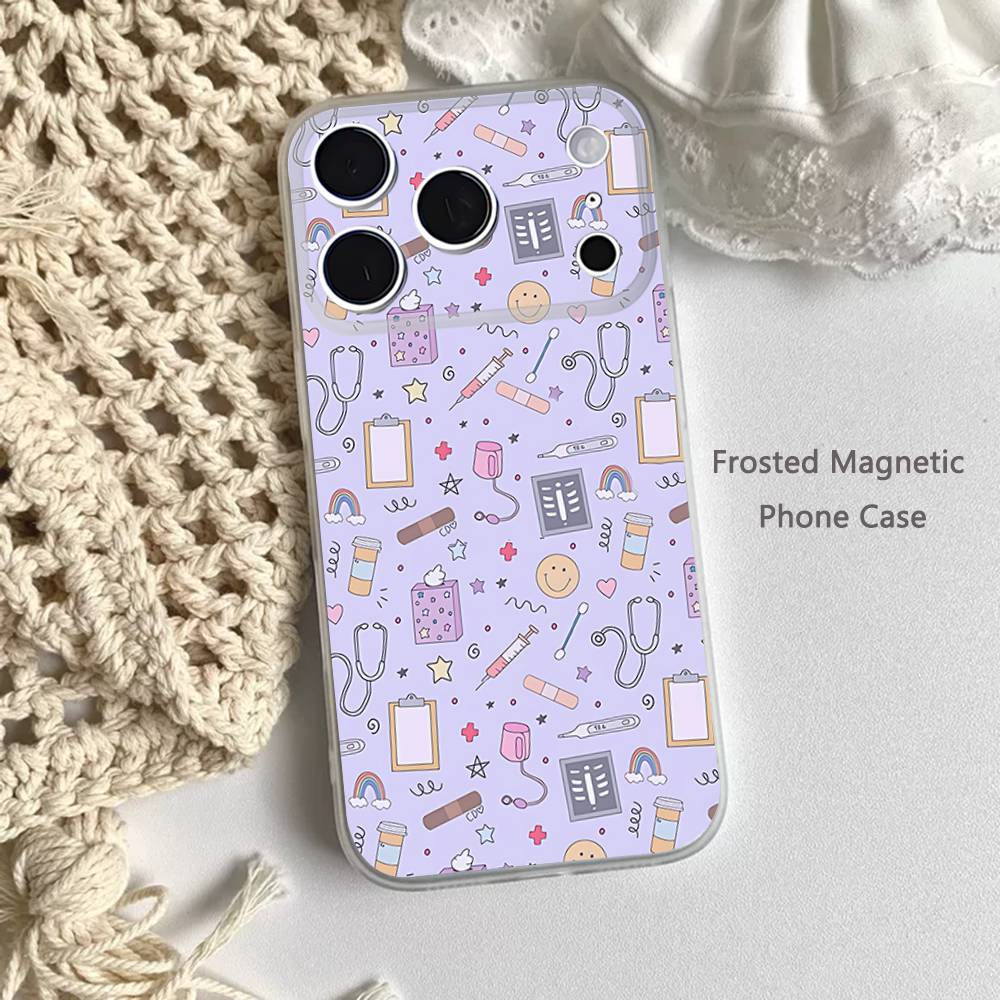 Мультяшный чехол с магнитом, матовый прозрачный, для iPhone 17,16,15,14,13,12,11 Pro,Max,Plus,Mini,Air,E, с изображением врача, медсестры