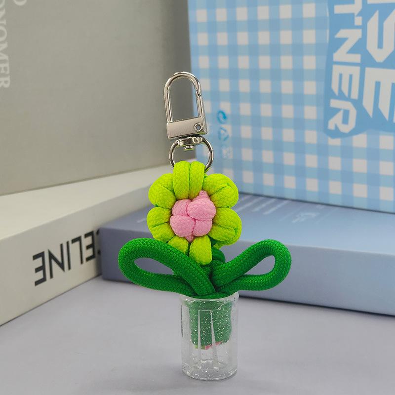 Adorable Handwoven Flower Keychain Mini Potted Vase Plant Charm Pendant for Girls Bag Accessory