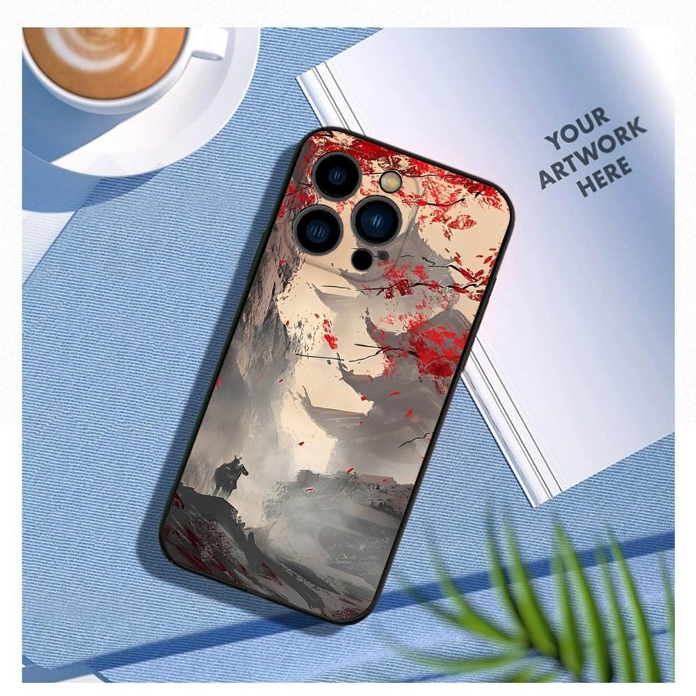 Японский стиль Искусство Япония Чехол для телефона Для iPhone 16,15,14,13,12 Mini 11 Pro XR,X,XS,MAX 7,8 Plus Силиконовый чехол Мягкий Черный