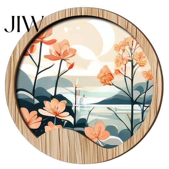 Artistic Wall Hanging Set Nordic Wooden Art Sign, Round Botanical Landscape Decor for Living Interior Decoration Rental Homes Room Bedroom,