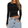 Women Lace Patchwork Short T-Shirts Fashion Long Sleeve Shirts Spring Fall Slim Fit Tops Streetwear