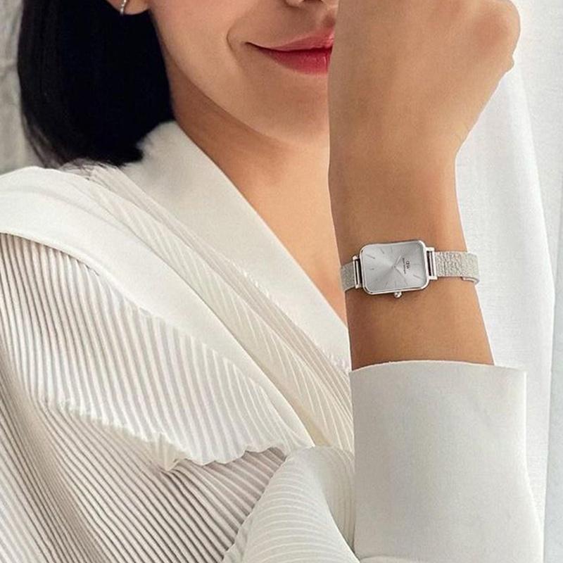 DANIEL WELLINGTON Европейские и американские часы Серия QUADRO Часы Кварцевый механизм Стальной ремешок Серебристый циферблат Женские часы DW00100486