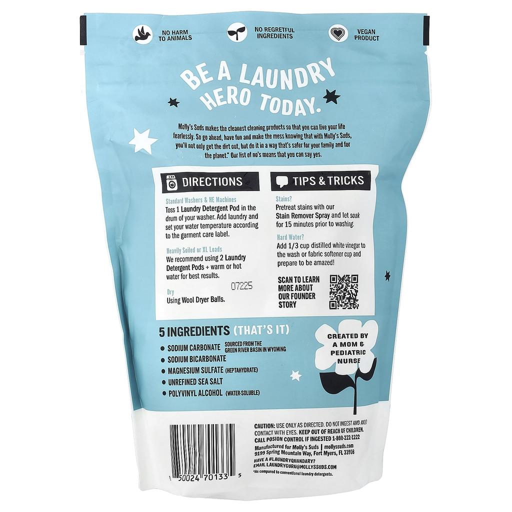 Molly's Suds Капсулы для стирки, Без запаха, 60 капсул, 0.84 кг (29.63 унц)