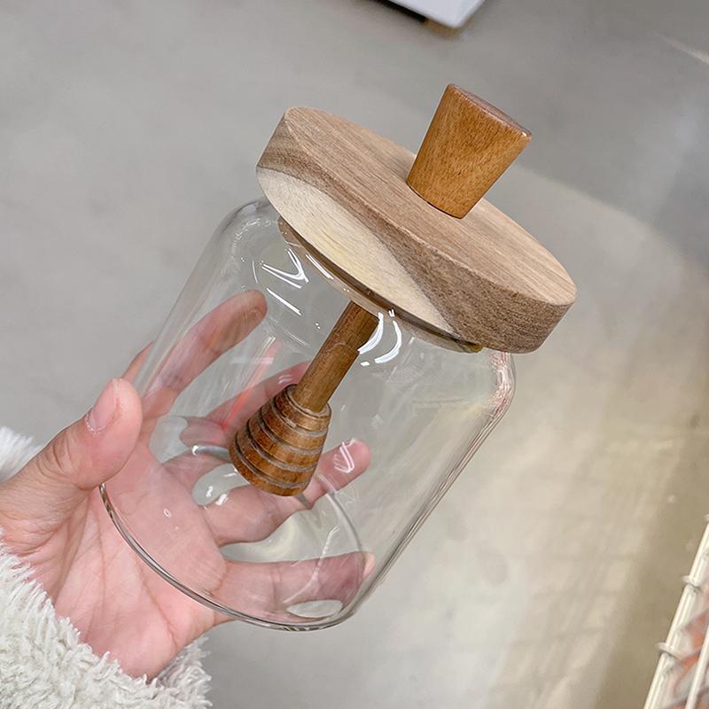 Банка для меда, усовершенствованная герметичная емкость из боросиликатного стекла, стержень для смешивания с деревянной крышкой, прозрачная бутылка для меда