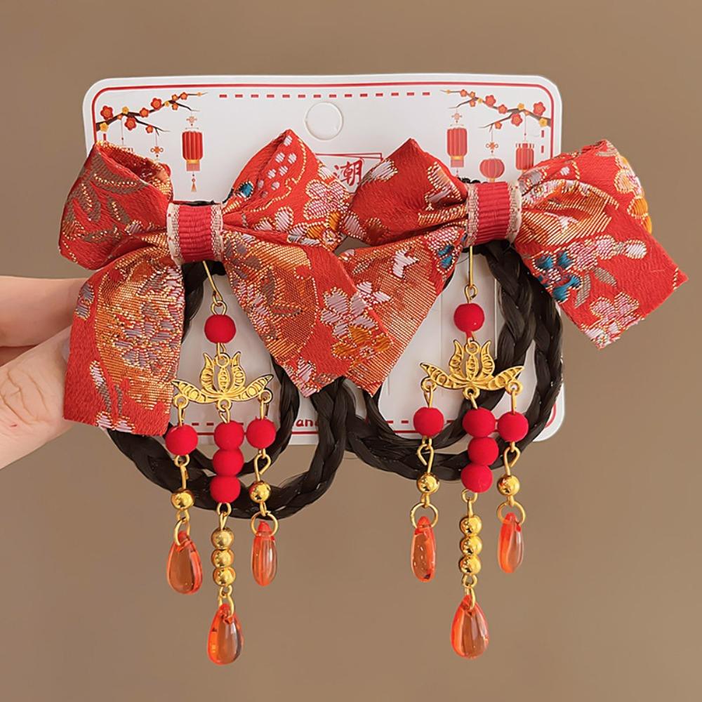 Tassels Children Bow Wig Hairpin Flower Ancient Style Hairpin Chinese New Year Headwear Girls