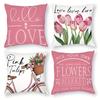Pink Spring Tulip Print Home Decor Pillowcase Bedroom Living Room Sofa Decoration Polyester Cushion Cover with Zipper