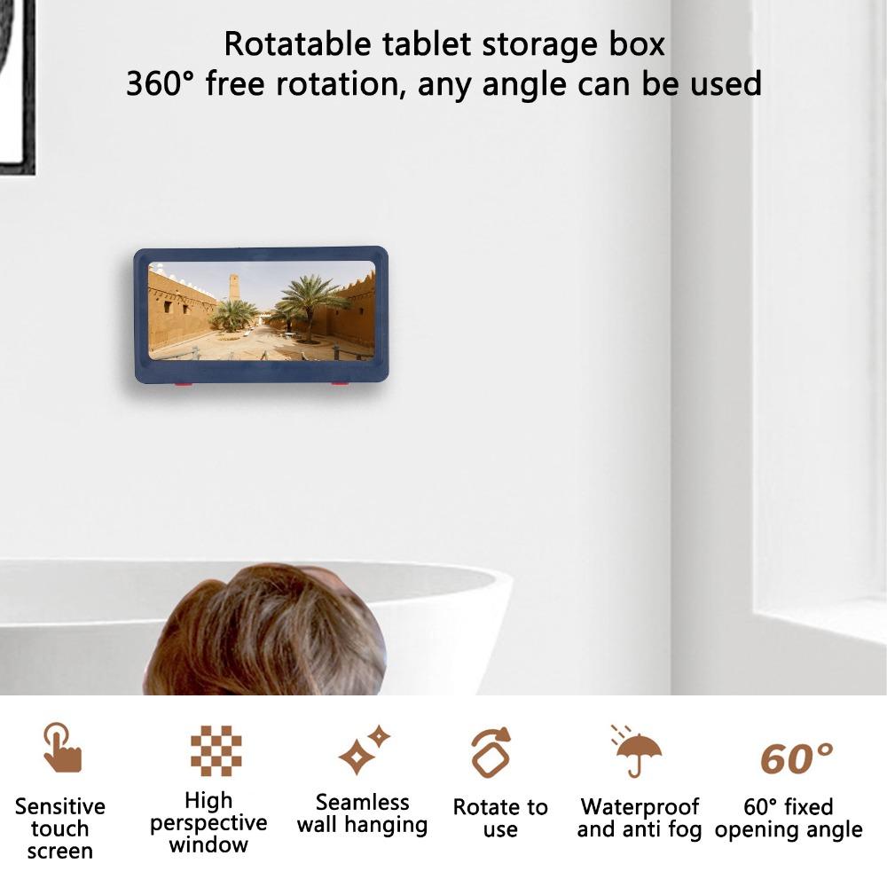 Touchable Bathroom Phone Holder No-drill Wall Mount Tablet Case  Device Protection