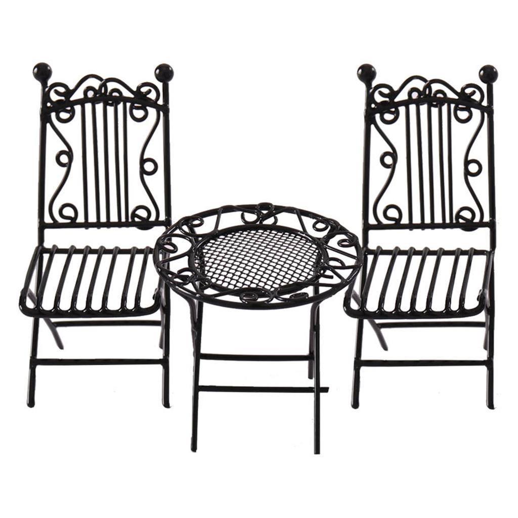 Миниатюрный набор из железа 3 в 1: стол и стулья для кукольного домика 1/12, декор, крафт-проект и садовые аксессуары для экспозиции