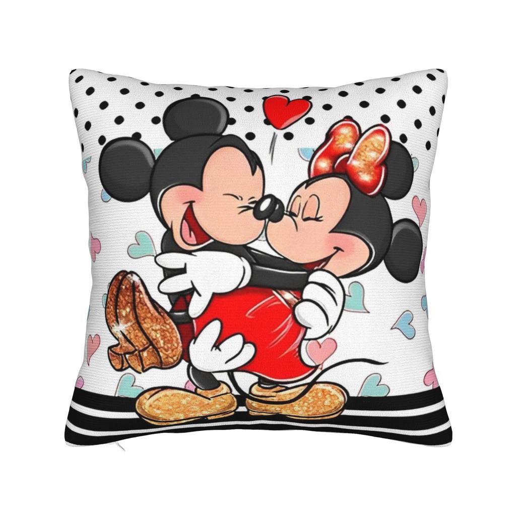 Mickey and Minnie Mouse Pillowcase Polyester Cushion Cover Gift Cute Cartoon Throw Pillow Case Cover Seater Zippered 45*45cm