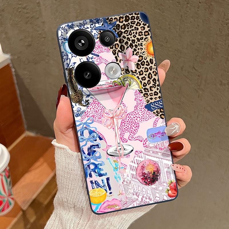 Pink Goblet Bowknots Disco Ball Pattern Case For Xiaomi Redmi Note 14 13 Pro 5G 4G 12 11 Funda Xiaomi 14T 13T 11T Pro Leather Texture Silicone Cover