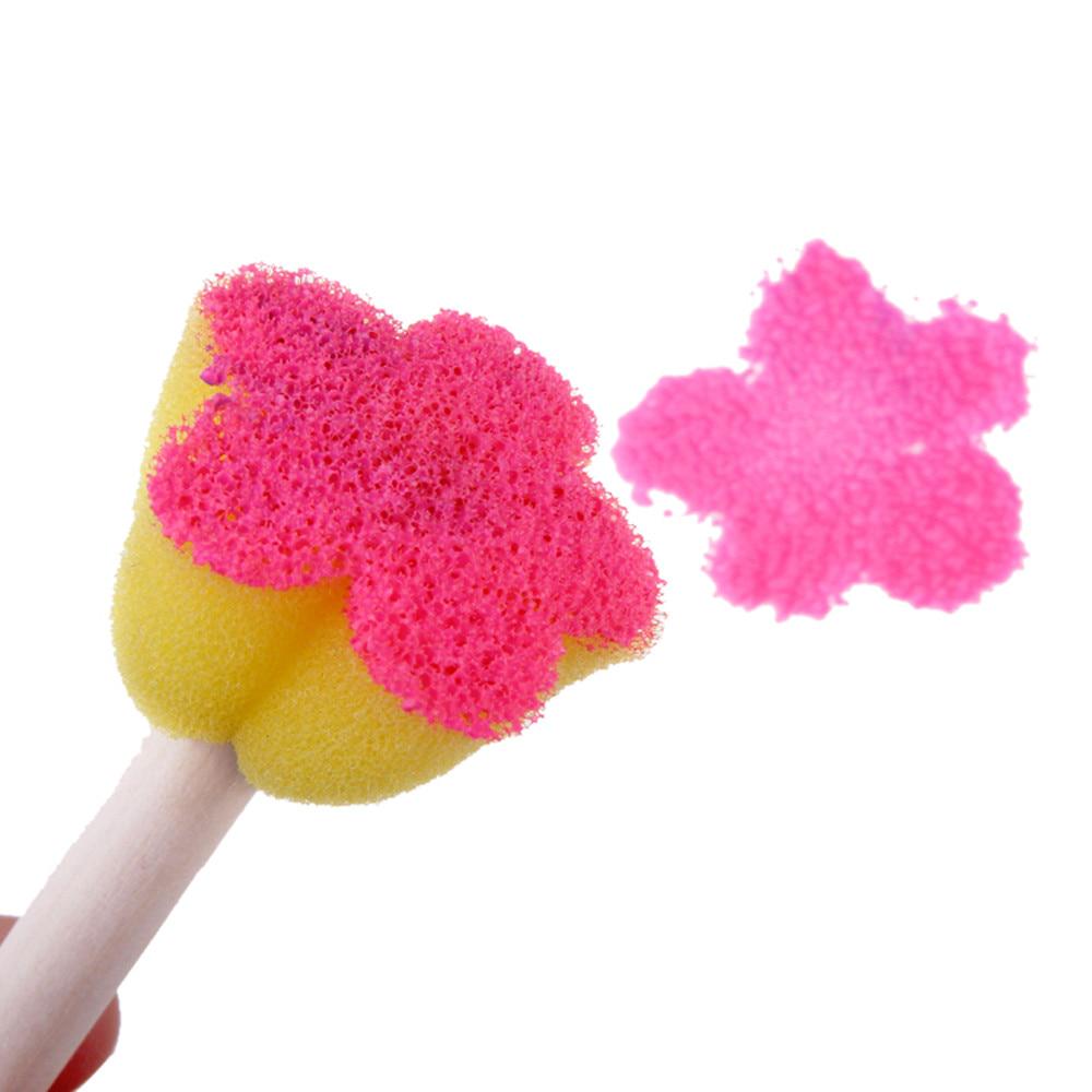 5pcs/lot Wooden DIY Painting Sponge Brush Toy Handle Baby Educational Doodle Drawing Graffiti Tools