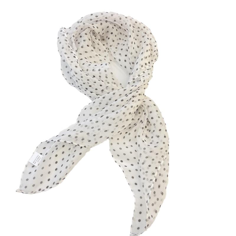 Spring and Summer New Thin Silk Chiffon Silk Scarf Women's Simple Atmospheric Polka Dot 100 Mulberry Silk Silk Scarf Breathable Scarf