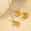 GEMCHIC Women's Gold Plated Stainless Steel Swirl Zircon Necklace and Earring Set, Luxury Geometric Jewelry for Daily Life and Party