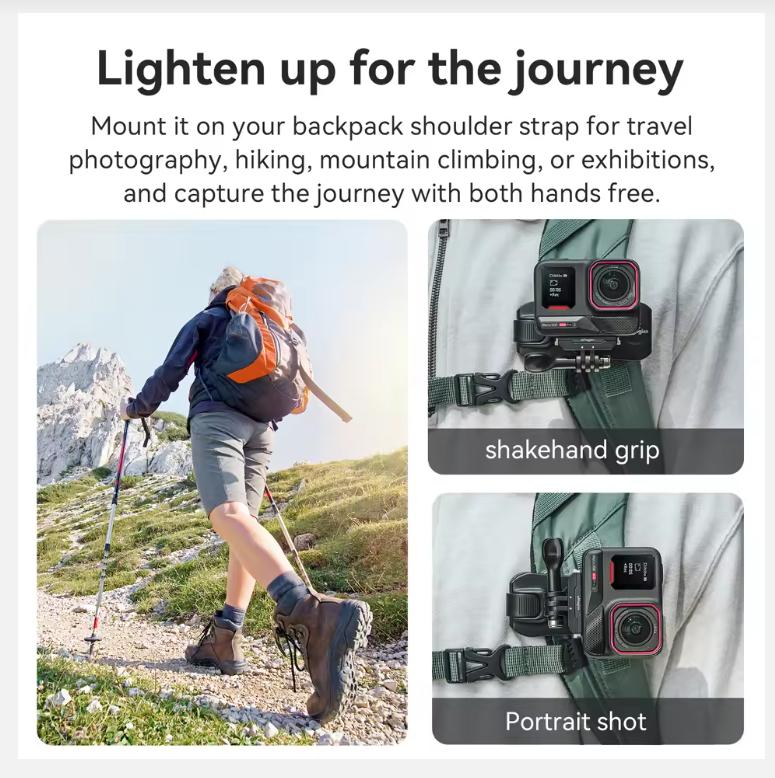 AMAGISN Зажим для рюкзака 360 Вращение Карданный ремешок Зажим Держатель Крепление Для Insta360 X4 Ace Pro GoPro Hero 13 12 11 10 9 Аксессуары