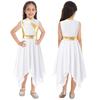 Kids Ice Dance Dress - Asymmetrical Hem & Mock Neck with Glittery Rhinestones