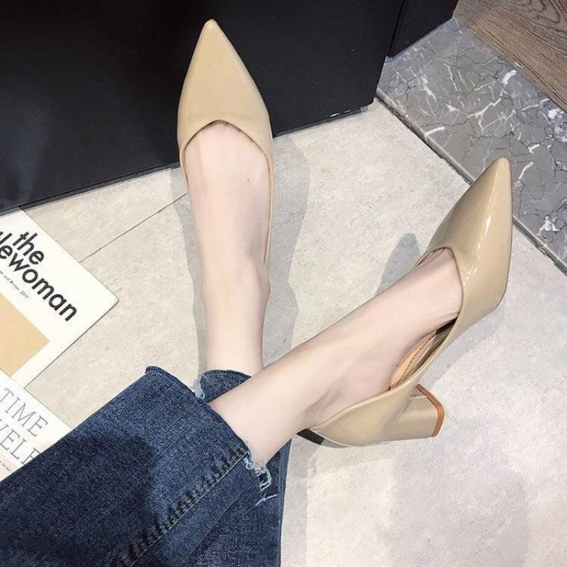 Обувь для женщин 2024 года, офисная женская летняя обувь, удобная и элегантная, с острым носком, белого цвета, со средним каблуком, по самой выгодной цене